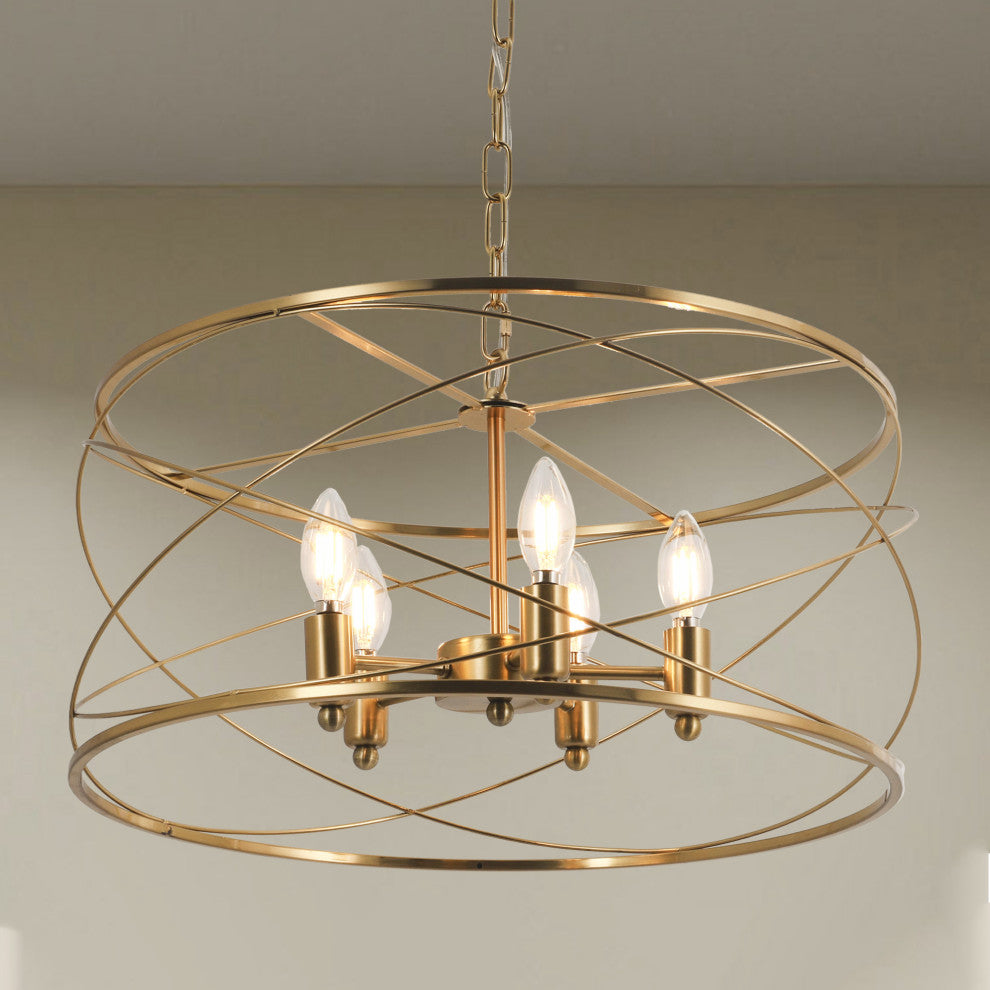 0" Modern Brass Chandelier w 6 Lights, 70 inch Adjustable Hanging Chain