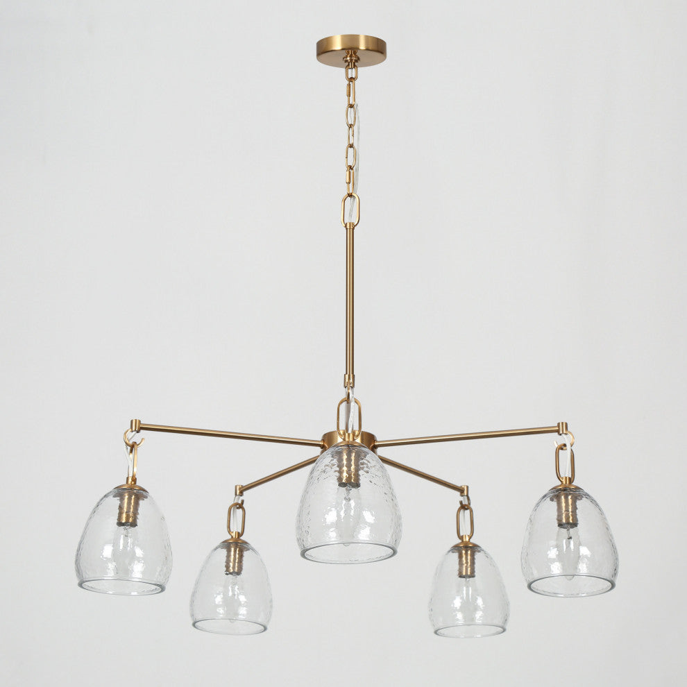 LNC Polished Gold Modern Textured-Glass Chandelier, Radial Design, 5 Lights