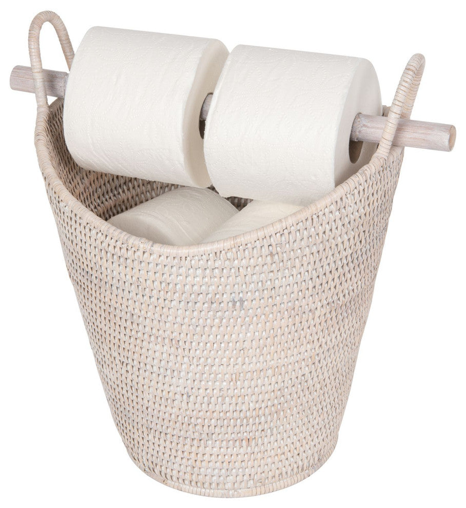 La Jolla Rattan Free Standing Toilet Roll Holder, Dipsenser, White-Wash