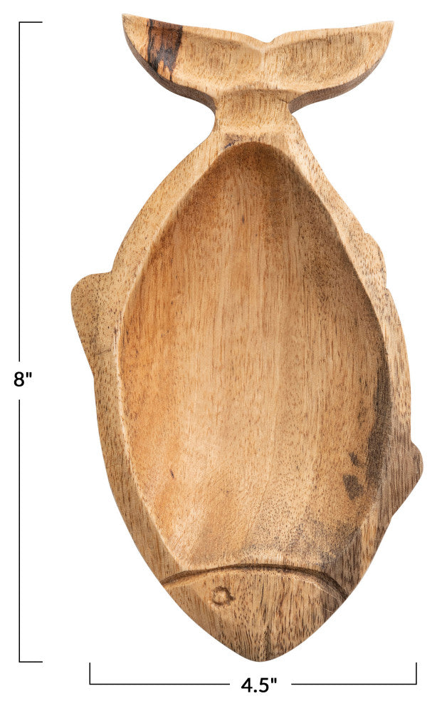 Coastal Carved Wood Fish Shaped Dish, Natural