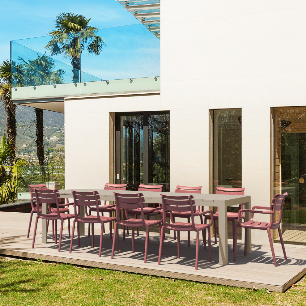 Paris Extendable Dining Set 11 Piece Taupe, Marsala