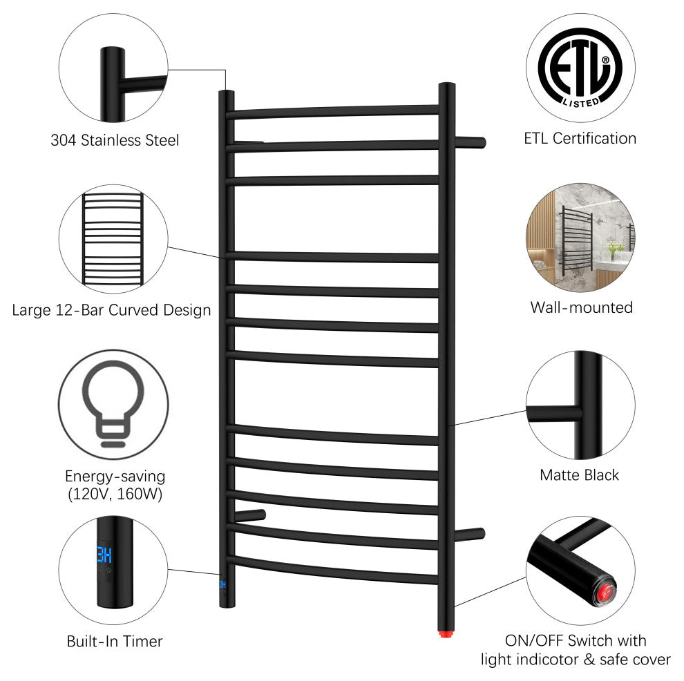 HEATGENE Towel Warmer with Built-in Timer and Temperature Control, Wall-Mounted,