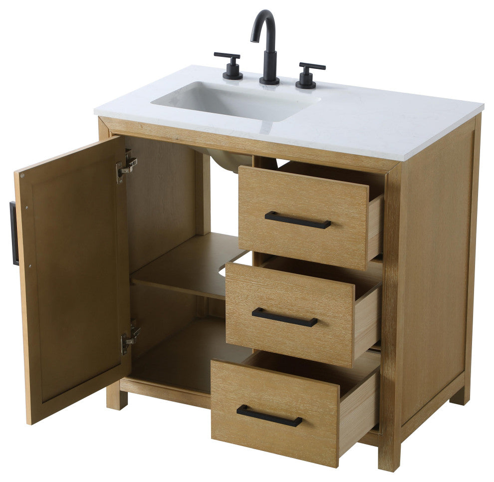 Home Living 36" Single Bathroom Vanity, Linen Oak