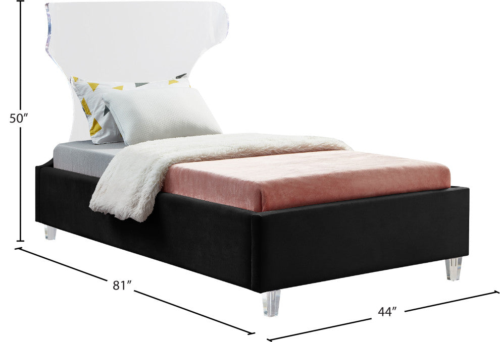 Ghost Velvet Upholstered Bed, Black, Twin