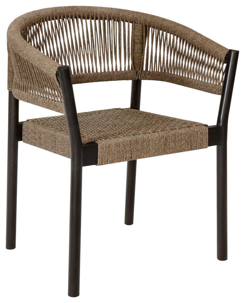 Doris Outdoor Patio Dining Chair, Dark Eucalyptus Wood Truffle Rope, Set of 2