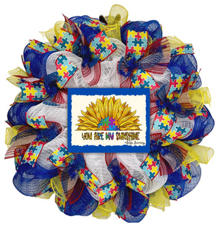Autism Awareness Sunflower Wreath Handmade Deco Mesh