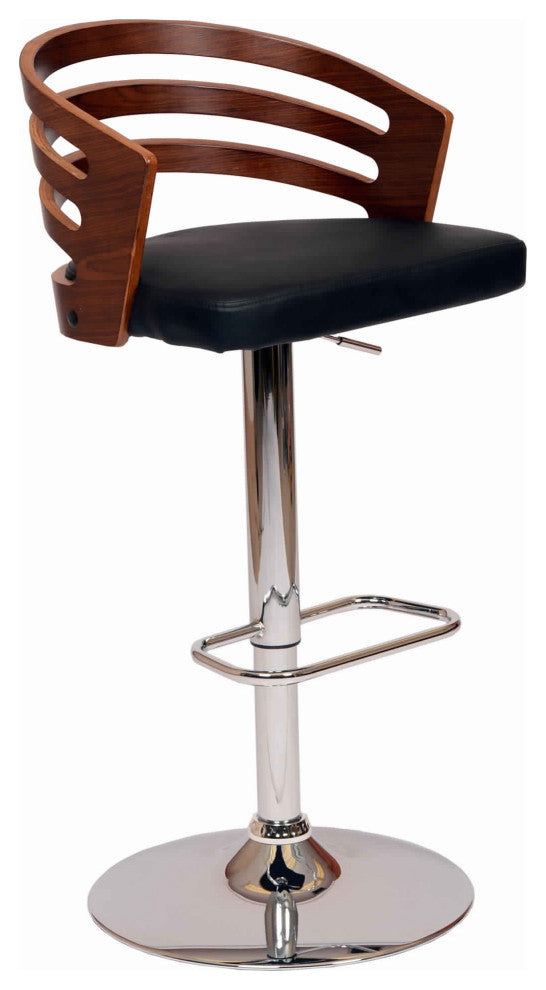 Benzara BM155736 Open Wood Back Leather Barstool, Pedestal Base, Black/Brown