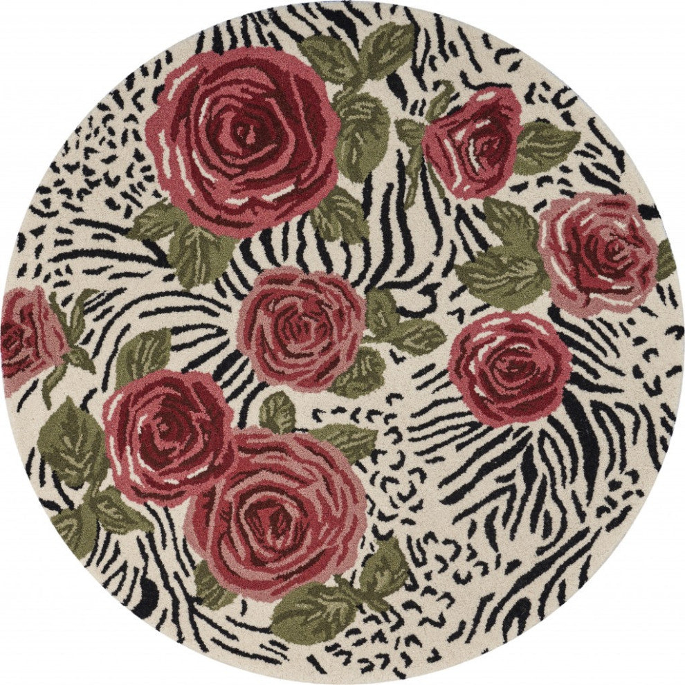 4??Round Red Rose Bed Area Rug