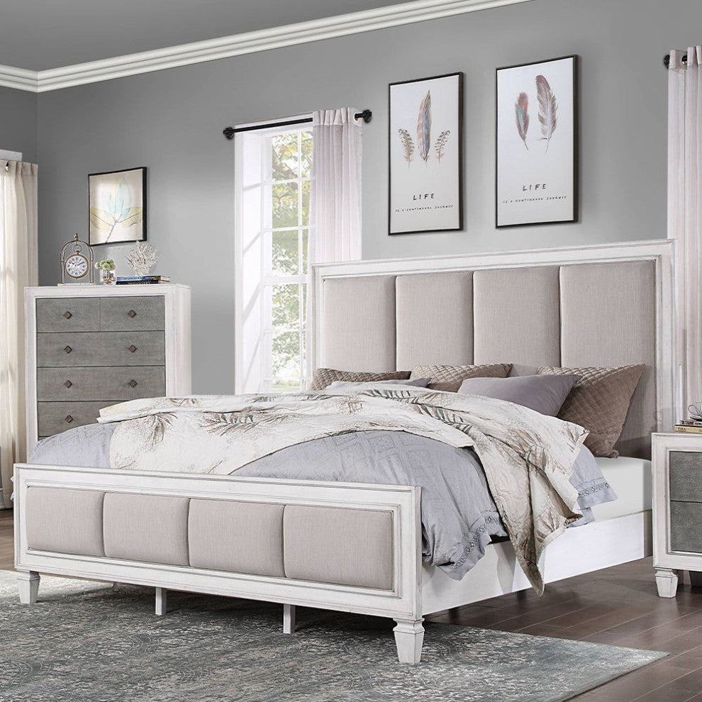 ACME Katia California King Bed, Gray Linen and White Finish