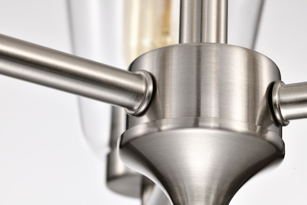 3-Light Brushed Nickel Modern Chandelier With Clear Cone Glass Shades