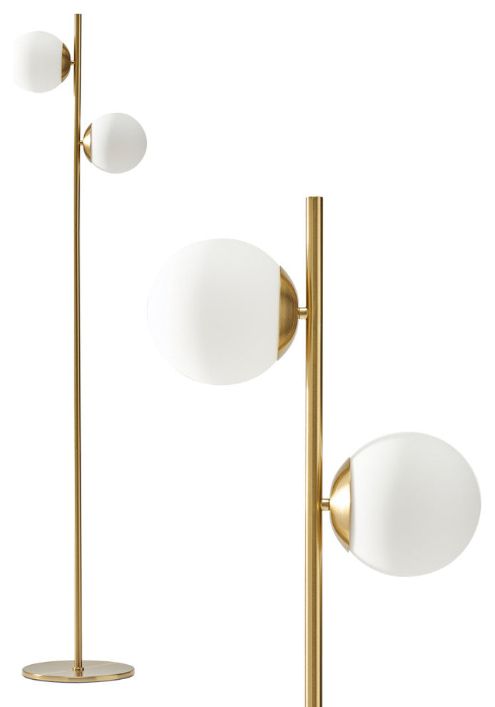 Brightech Sphere - Mid Century Modern 2 Globe Floor Lamp for Living Room, Brass
