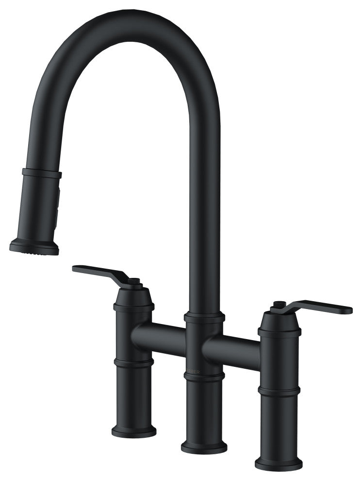 Kinzie Two Handle Pull-Down Bridge, Satin Black