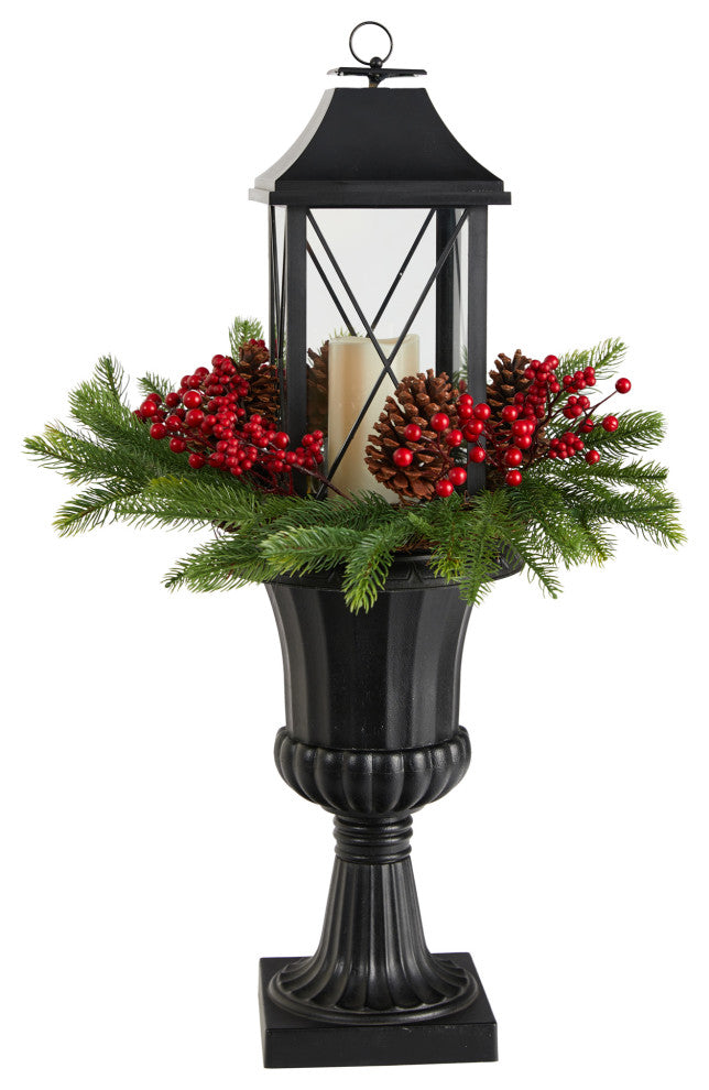 A1861 33 Holiday Greenery, Berries and Pinecones in Decorative Urn