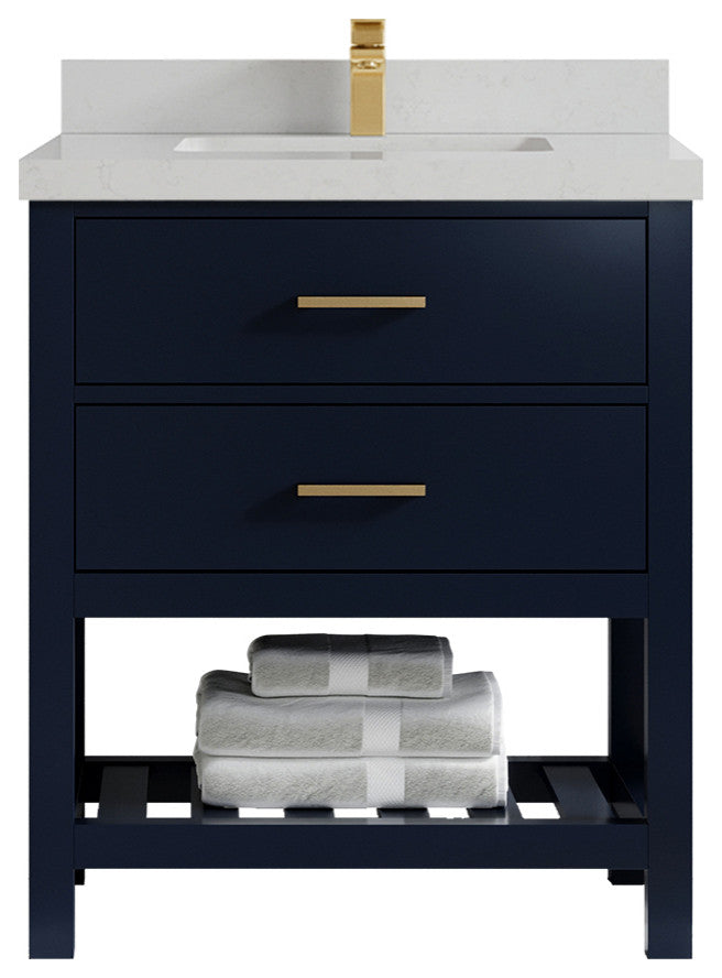 Parker 30 Single Sink Bath Vanity in Navy Blue  2" Carrara Quartz