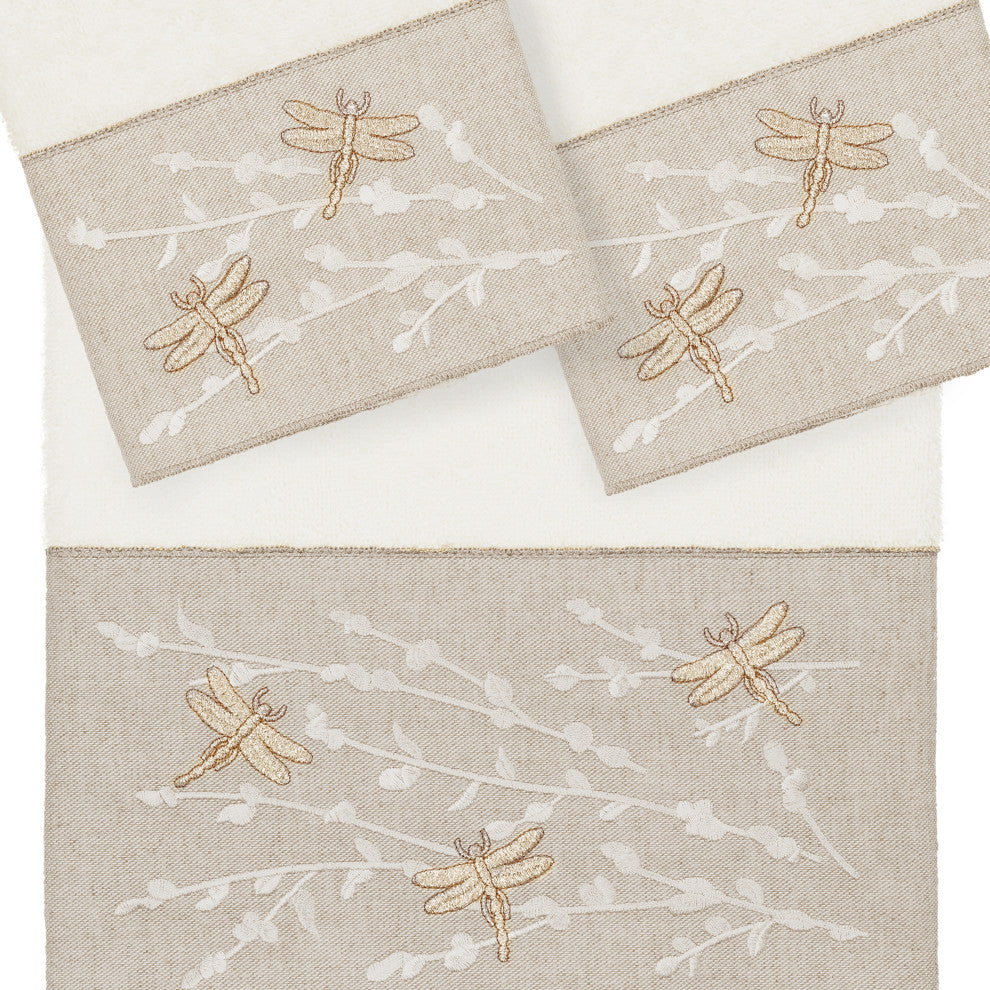 Linum Home Textiles Turkish Cotton Braelyn 3-Piece Embellished Towel Set, Cream