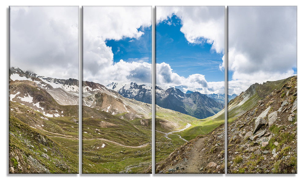 Valley with Opening in Sky, Landscape Canvas Art Print, 48"x28", 4 Panels
