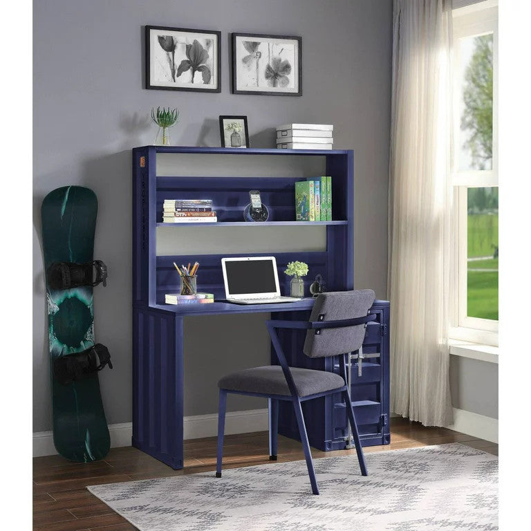 Industrial Desk & Hutch, Cargo Design With Single Door Cabinet & Inner Shelves