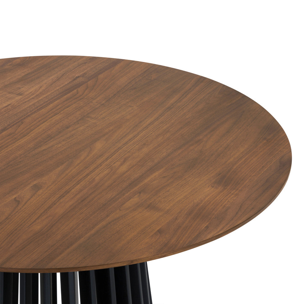 Pasadena 47" Wood Round Dining Table, Walnut Finish and Black Base