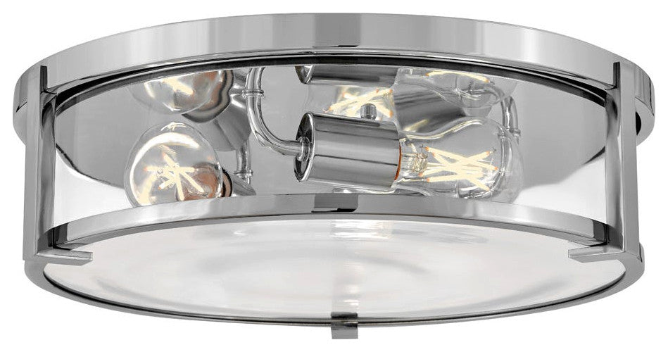 Hinkley Lowell 16" Md Flush Mount Ceiling Light, Chrome + Clear Glass