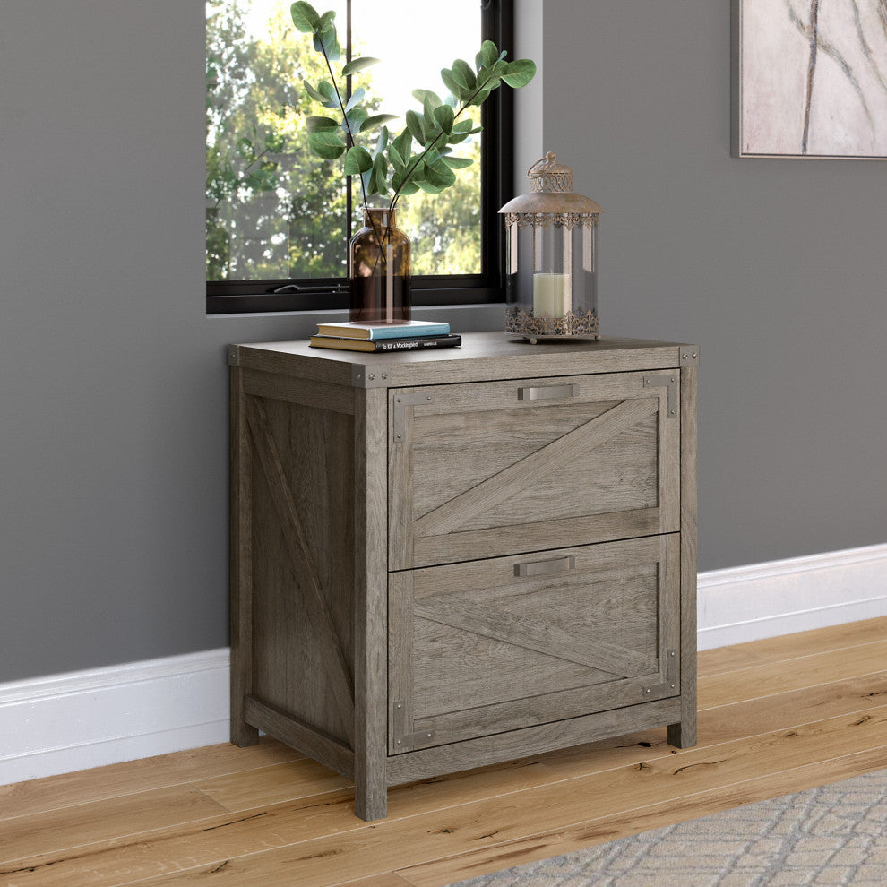 kathy ireland Home Cottage Grove 2 Drawer Lateral File Cabinet, Restored Gray