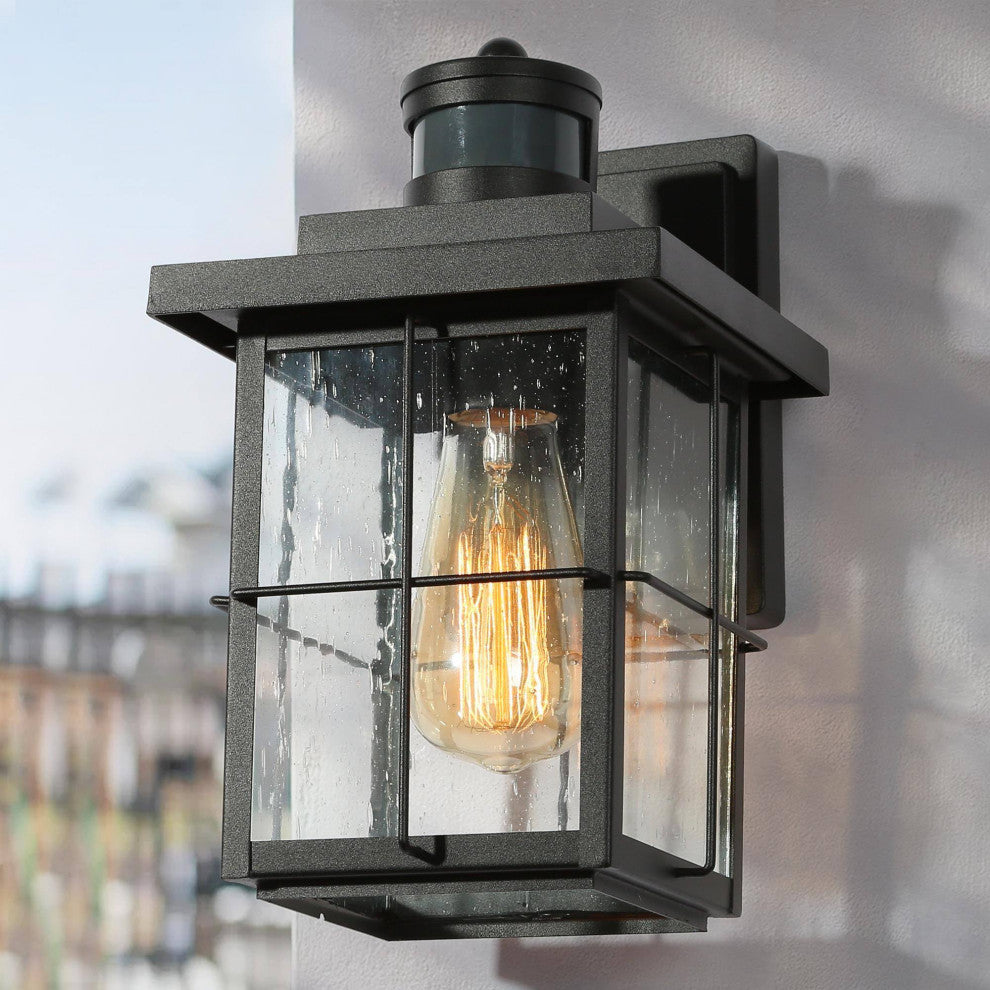 LNC 1-Light Transitional Matte Black LED Outdoor Lighting, Wall Sconce With Motion Sensor