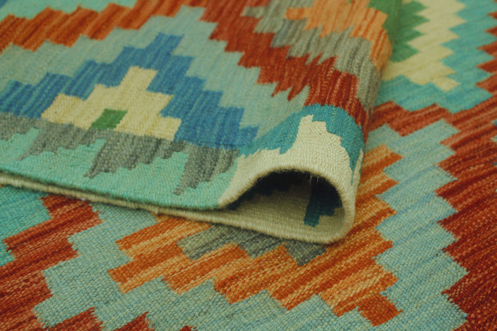 Sangat Kilim Hestia Blue/Orange Rug, 3'10x6'1