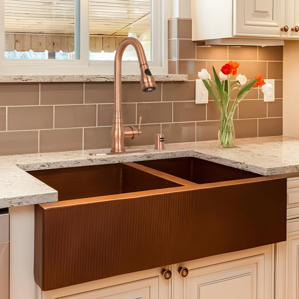 Pull Down Kitchen Faucet With Deck Plate, Single Level Solid Brass Sink Faucets,