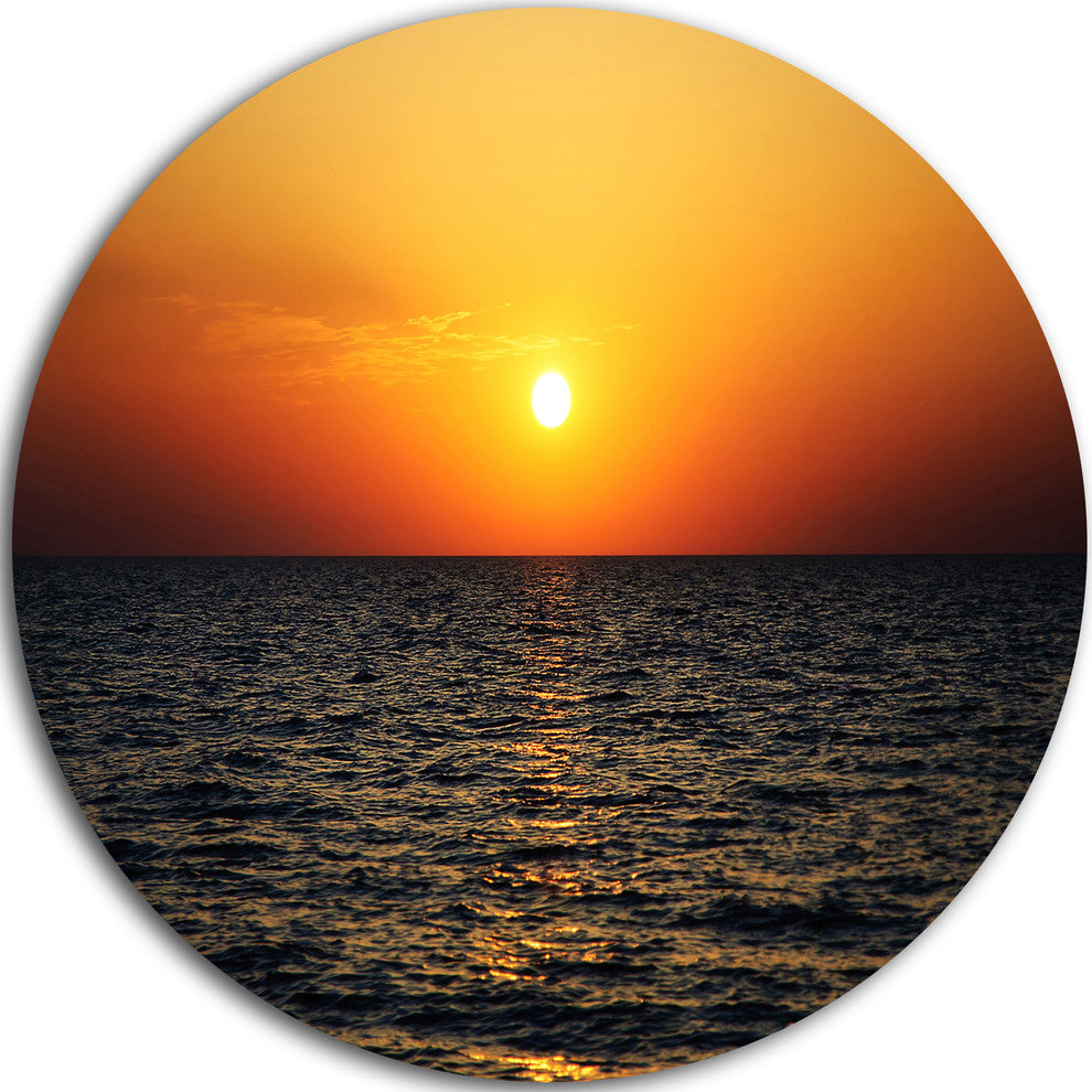 Sunset Panorama Under Sea Surface, Modern Seashore Round Wall Art, 11"