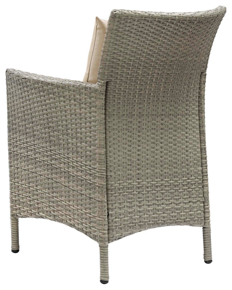 Side Dining Chair Armchair, Set of 2, Rattan, Wicker, Gray Beige, Outdoor