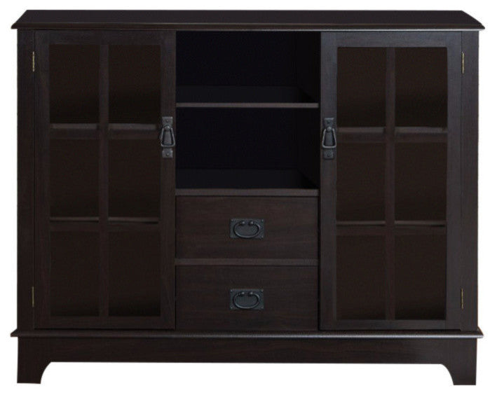 Benzara BM154272 2 Glass Door,2 Drawers Wooden Console Table, Espresso Brown