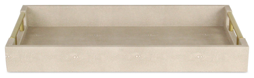 Cream Faux Shagreen Tray with Handles