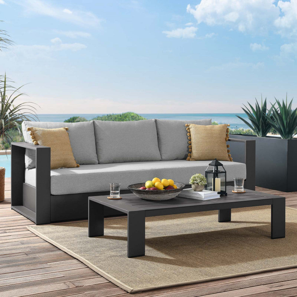 Lounge Sofa Table Set, Gray, Aluminum, Modern, Outdoor Patio Hospitality