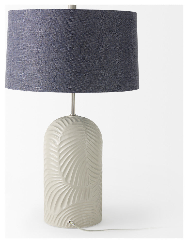Quinn 19.0Lx19.0Wx24.6H Beige Base With Navy Fabric Shade Table Lamp