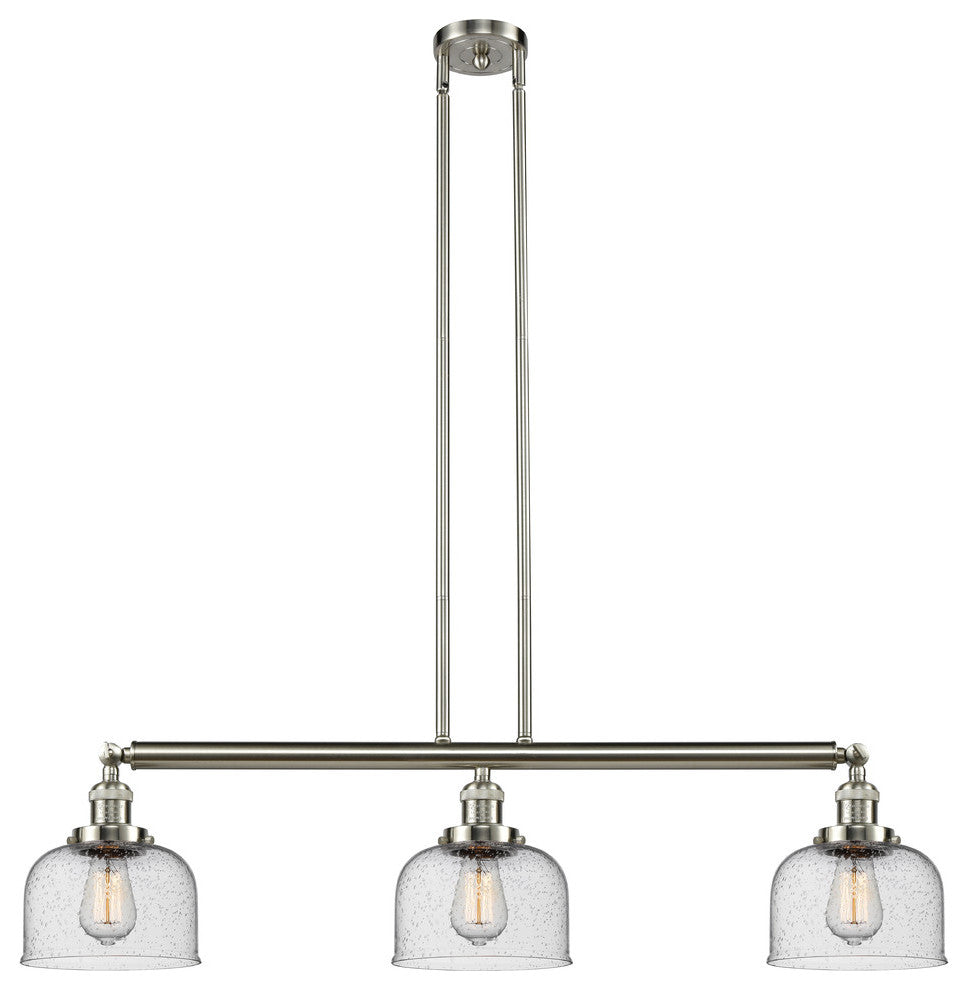 Large Bell 3-Light Island Light, Seedy Glass, Satin Brush Nickel