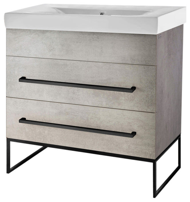 Fine Fixtures Modern Vanity Set, Gray Marble, 36", Black Hardware