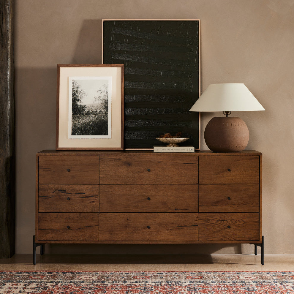 Eaton 9 Drawer Dresser-Amber Oak Resin