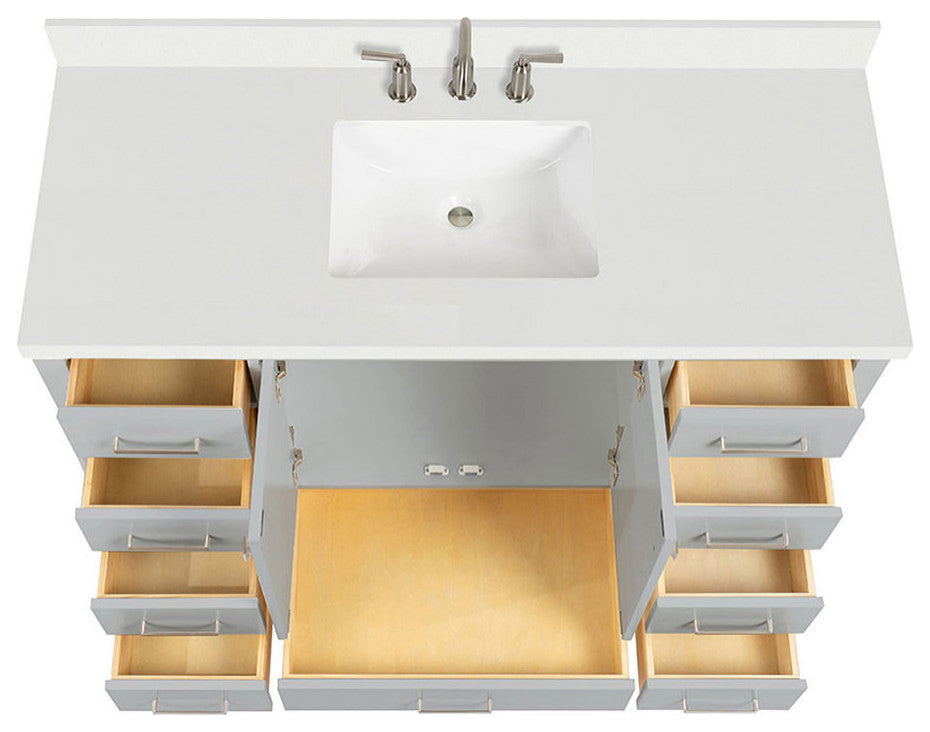 ARIEL Cambridge 55" Single Rectangle Sink Bathroom Vanity Grey With Quartz Top