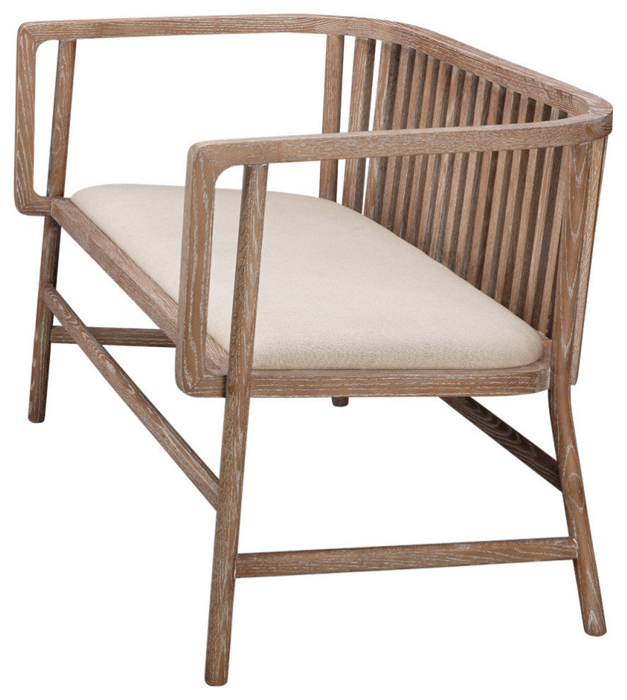 Grayson Settee, Off White Linen and Gray Washed Wood