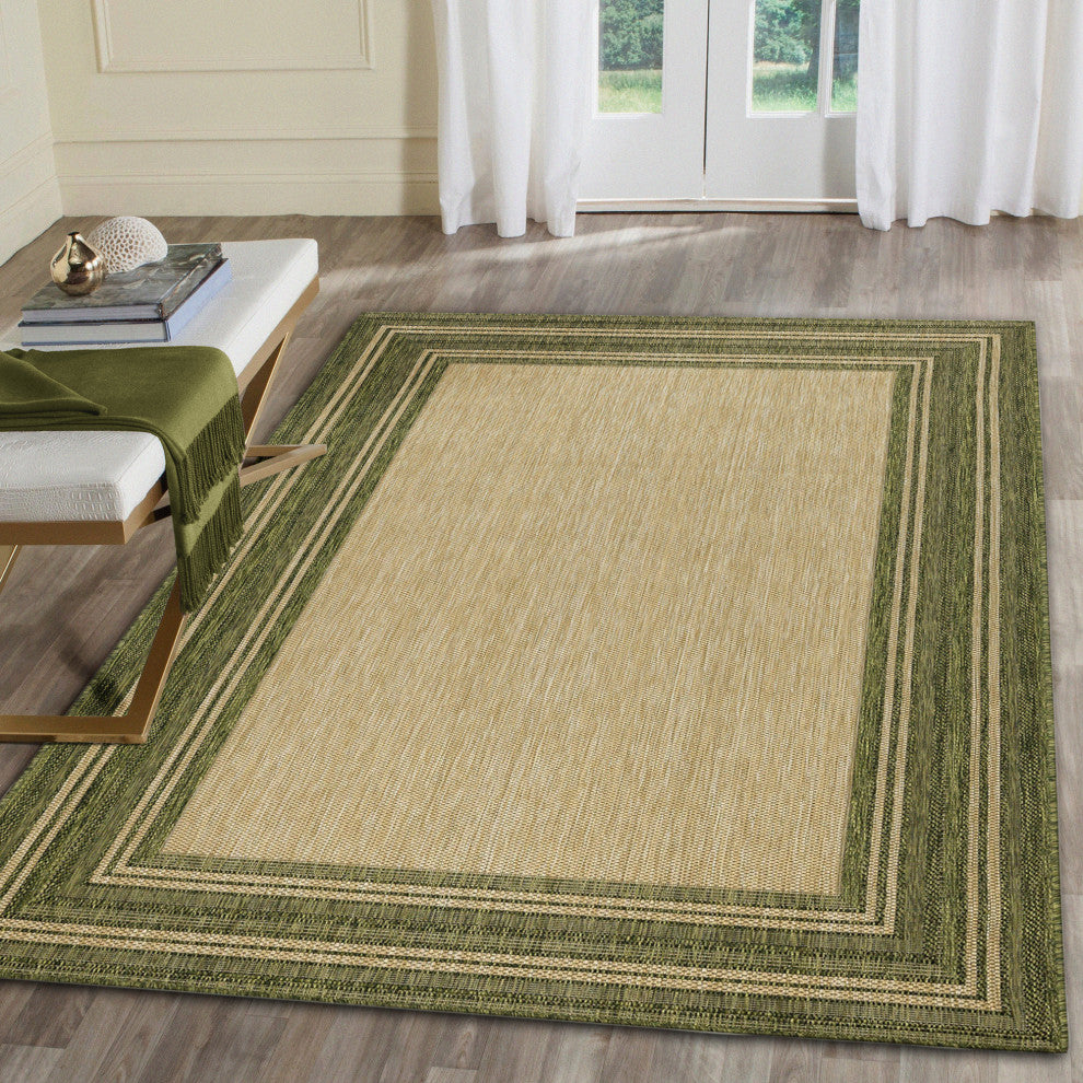 Carmel Multi Border Indoor/Outdoor Rug, Green, 7'10"x9'10"