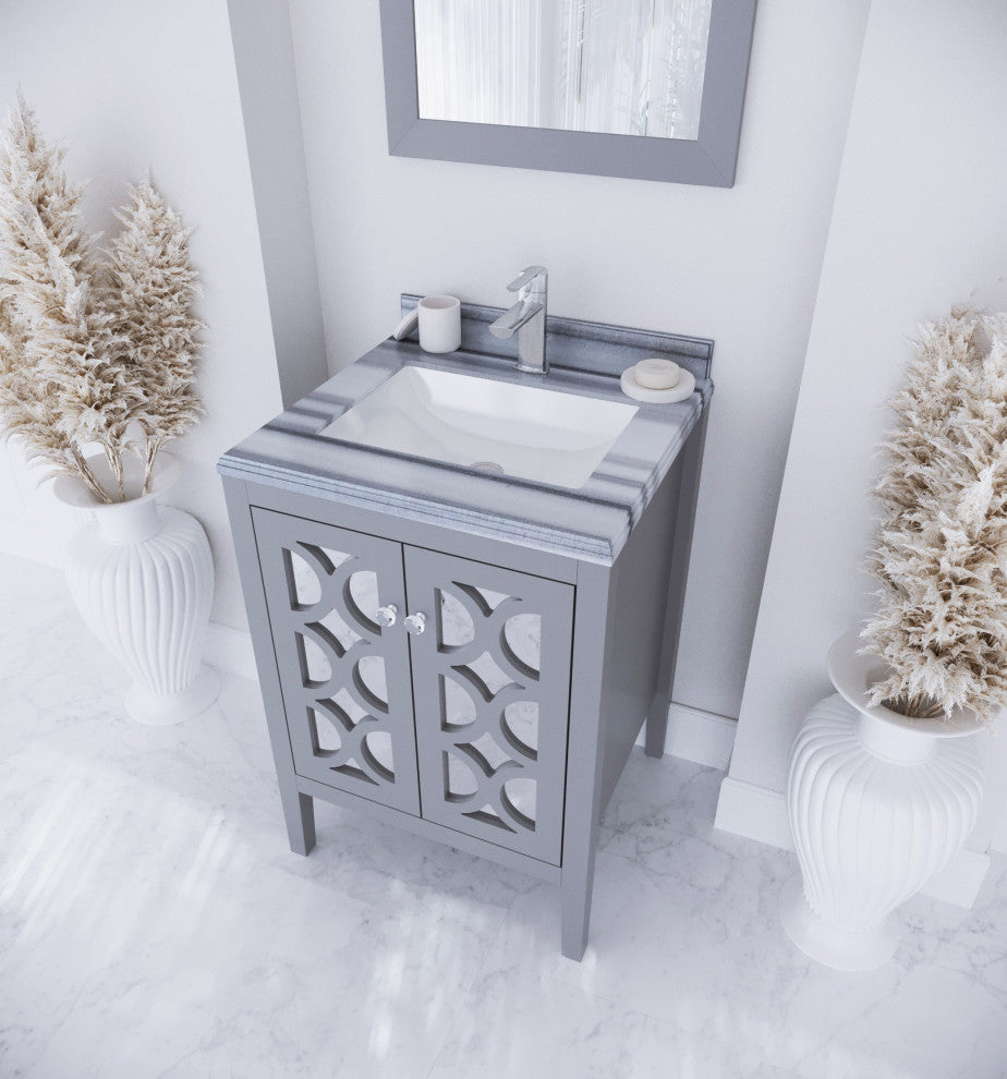 Mediterraneo, 24" Gray Cabinet With White Stripes Marble Countertop