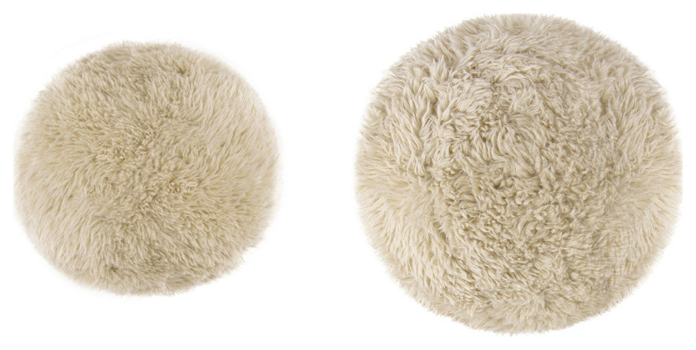 Teddy 2-Piece Round Sphere Accent Ball Throw Pillow Set, Cream Beige