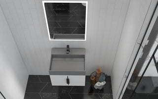 CastelloUSA Amazon 24" Wall Mounted Bathroom Vanity Set, White, Gray Top, Black Handles