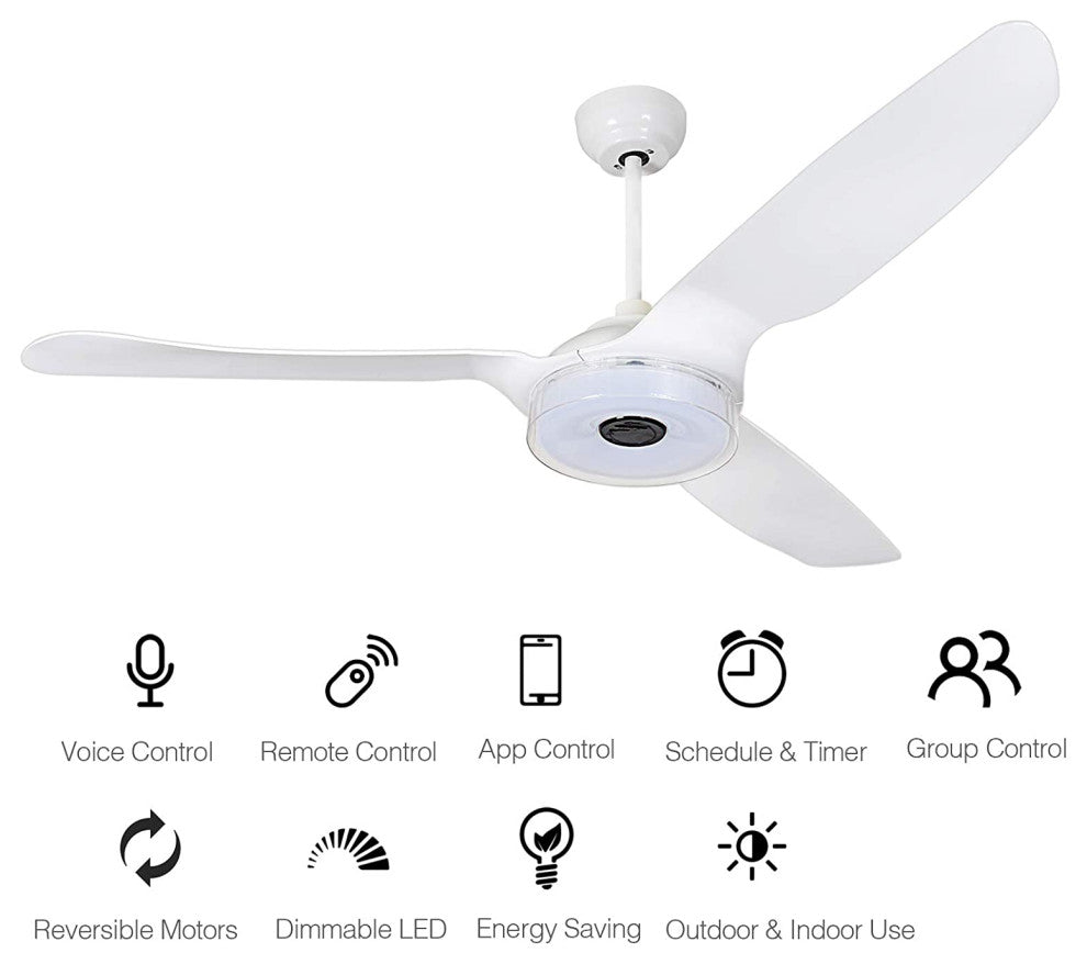 Carro Smart Voice Control Ceiling Fan with Dim LED Light and Remote 10-speed, White, 60 in