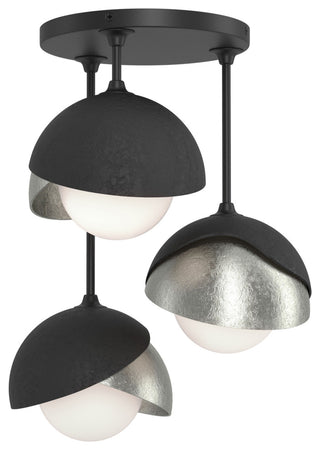 Brooklyn 3-Light Double Shade Semi-Flush, Black, Sterling, Opal Glass