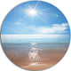Serene Seascape With Bright Sun, Modern Beach Disc Metal Artwork, 11"
