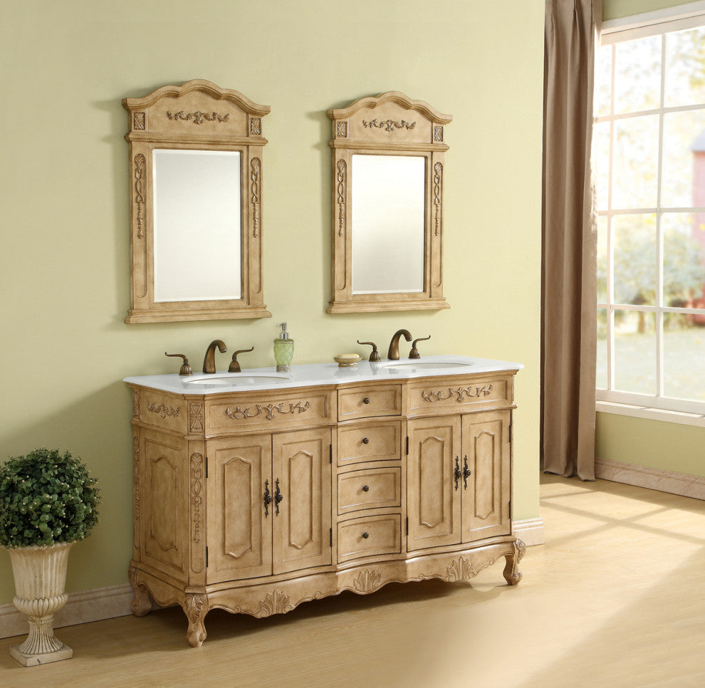 60" Double Bathroom Vanity, Vintage Mint