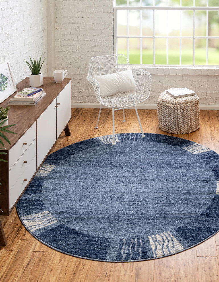 Rug Unique Loom Del Mar Navy Blue Round 6' 0 x 6' 0