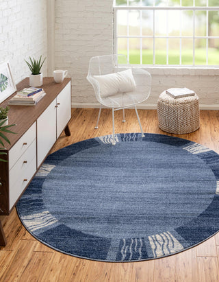 Rug Unique Loom Del Mar Navy Blue Round 6' 0 x 6' 0