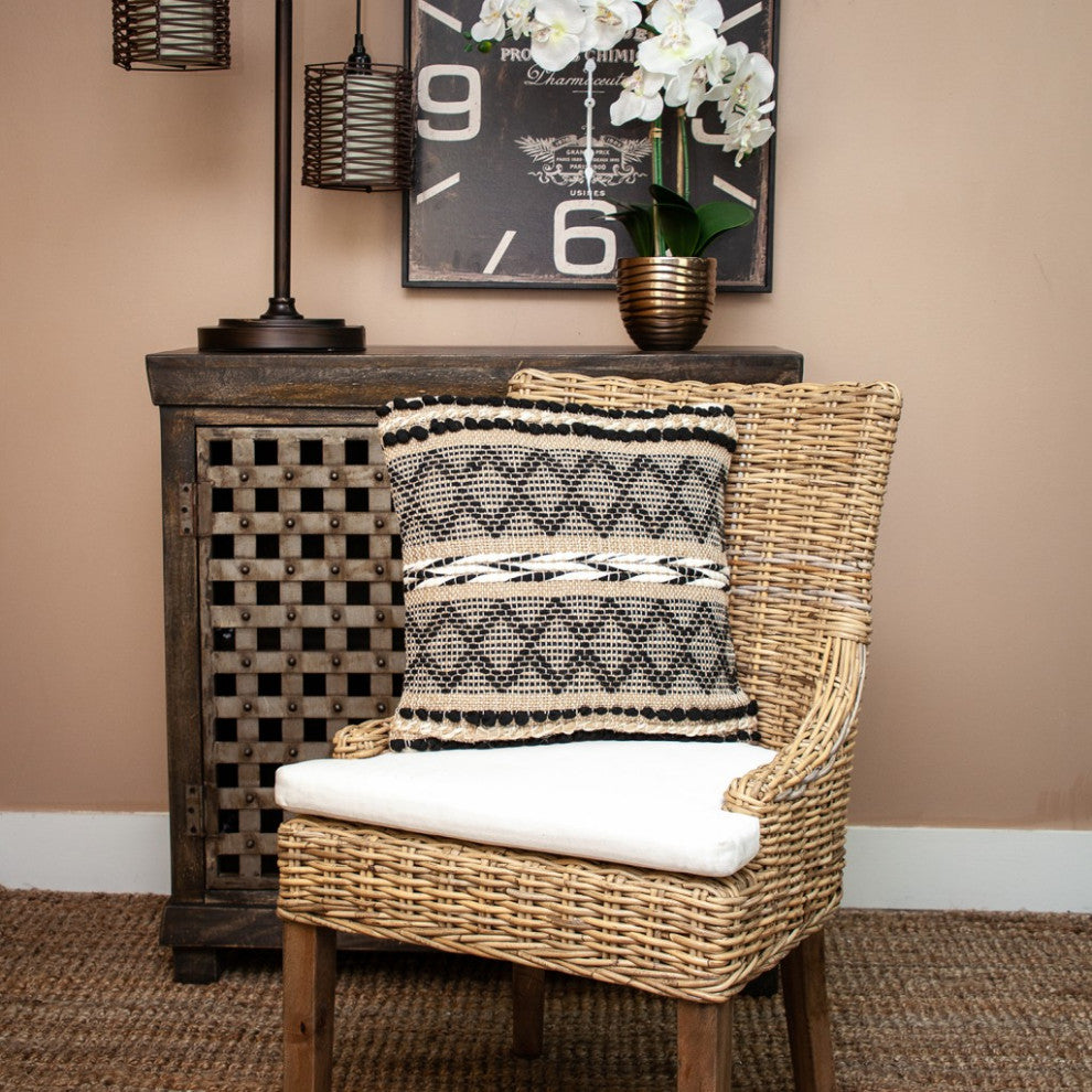 Black and Sand Woven Decorative Pillow