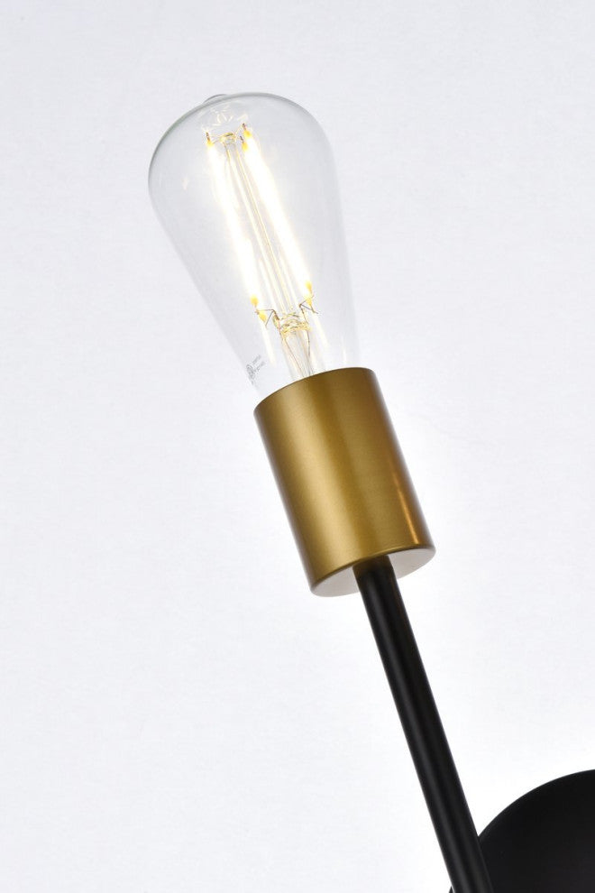 Alfie 2-Light Wall Sconce, Black With Brass